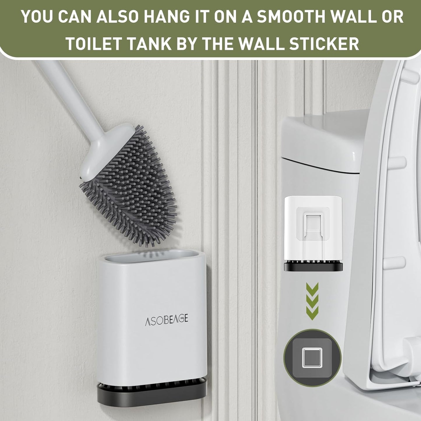 Silicone Toilet Brush: Flexible Head, Long Handle, Wall-Mounted, Quick-Drying Holder for Bathroom Clean (White)