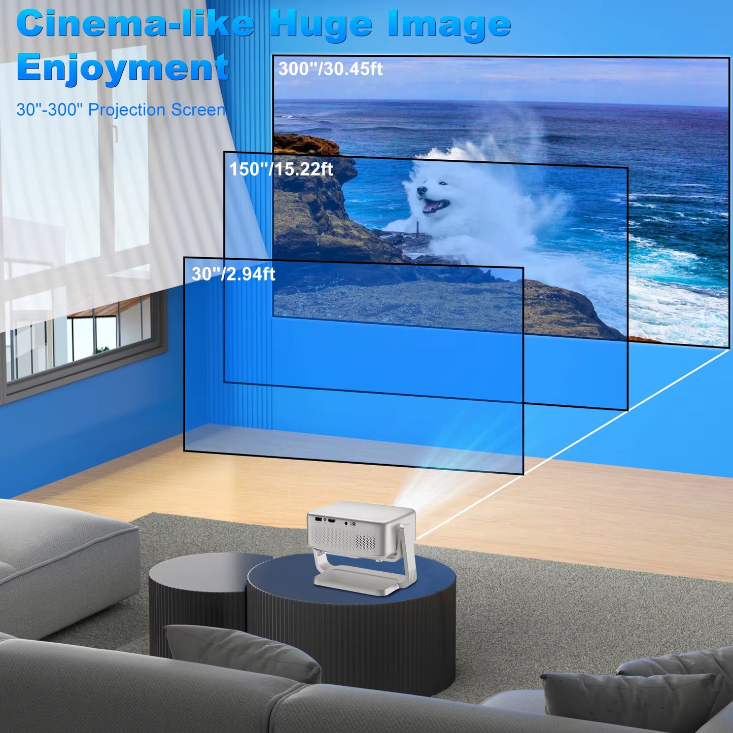 P90 Projector Android Wifi BT5.0 3D Movie Theater 360° Rotatable Smart TV 4K Video 1280X720P Home Cinema Compatible IOS