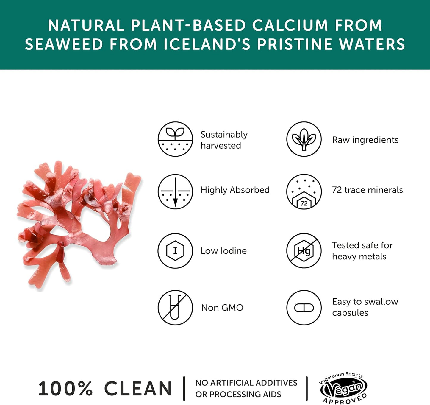 Calcium – Health – Seaweed-Based Calcium – 72 Trace Minerals – Vegan Friendly – Made in the UK – 60 Vegecaps