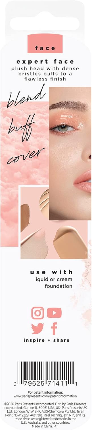 Expert Face Makeup Brush, for Liquid and Cream Foundation, Blush, and Bronzer, Buildable Coverage for Base Makeup, Dense, Synthetic Bristles, Vegan and Cruelty-Free, 1 Count