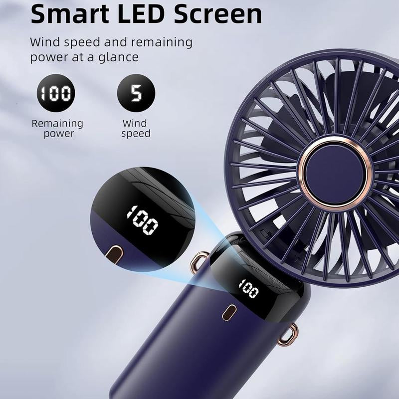 Summer Gift-Koonie Portable Handheld Fan, Battery Operated Fan with Base, 8 Hours, Digital Display, 5 Speeds, 90° Ajustable, Rechargeable Mini Fan for Outdoor Indoor