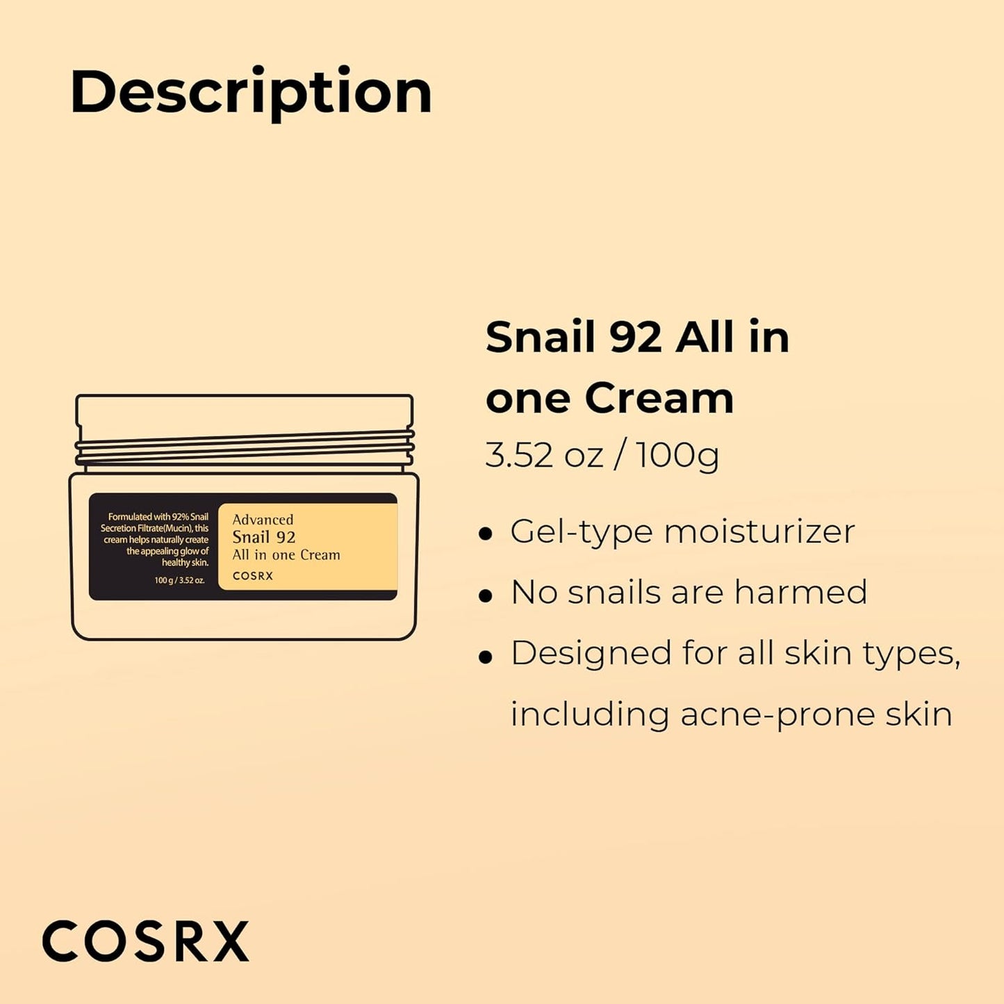 Advanced Snail 92 All in One Cream Korean Snail Mucin Face Cream & Gel Moisturiser for Dry Sensitive and anti Aging Skin, Daily Soothing and Moisturising Cream, Korean Skincare 100G
