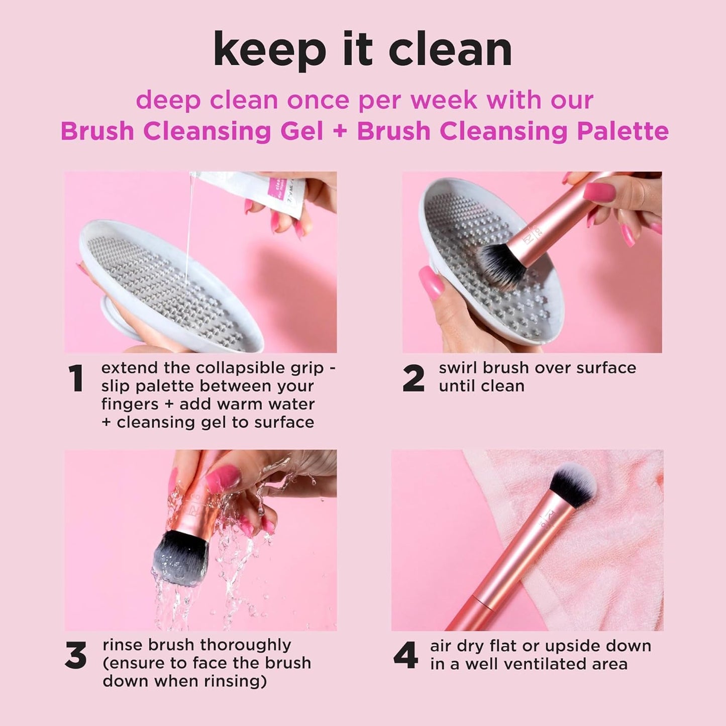Everyday Essentials + Makeup Sponge Kit, 4 Makeup Brushes and 2 Makeup Blender Sponges,Blush, Bronzer, Eyeshadow, and Powder, Synthetic Bristles, Cruelty-Free, 6 Piece Set