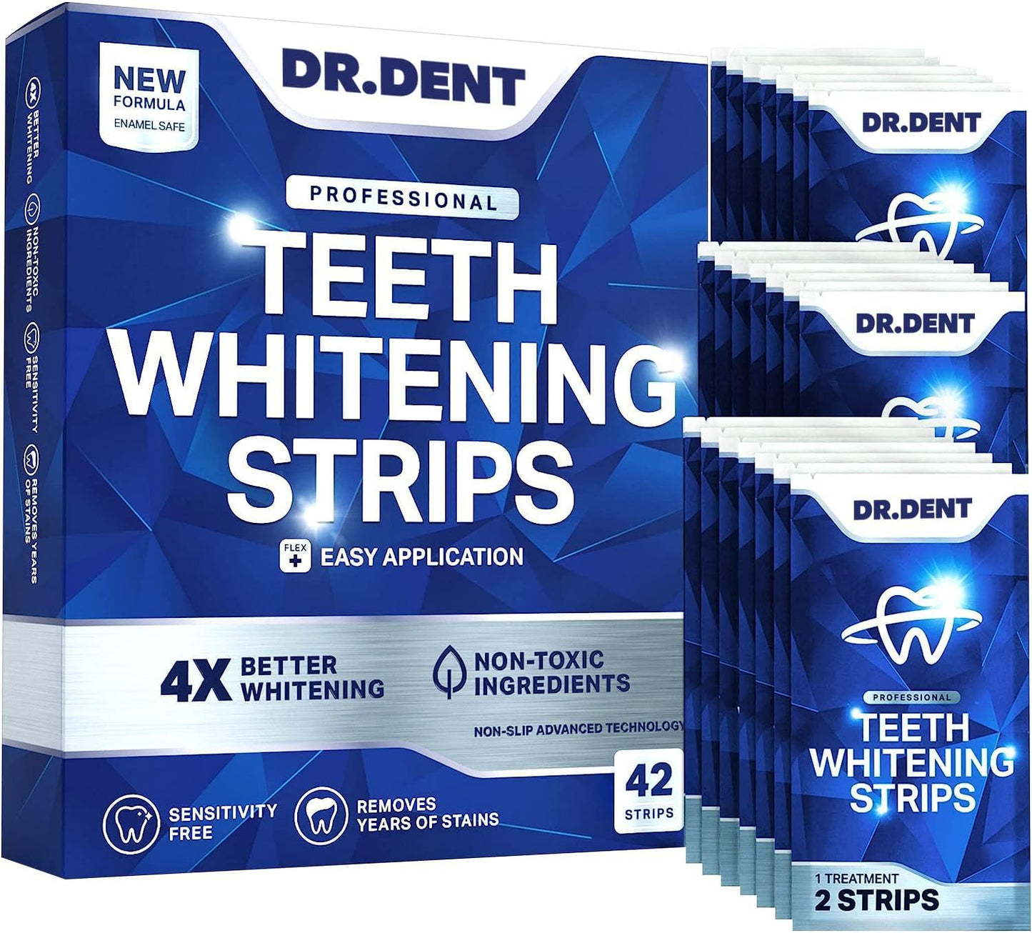 DRDENT Professional Teeth Whitening Strips 21 Treatments - Safe for Enamel - Non Sensitive Teeth Whitening - Whitening without Any Harm - Pack of 42 Strips + Mouth Opener Included