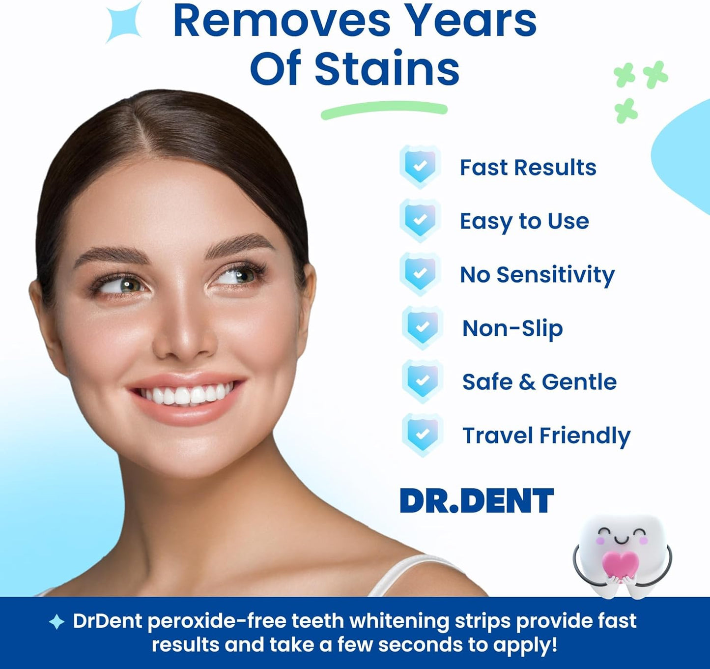 DRDENT Professional Teeth Whitening Strips 21 Treatments - Safe for Enamel - Non Sensitive Teeth Whitening - Whitening without Any Harm - Pack of 42 Strips + Mouth Opener Included