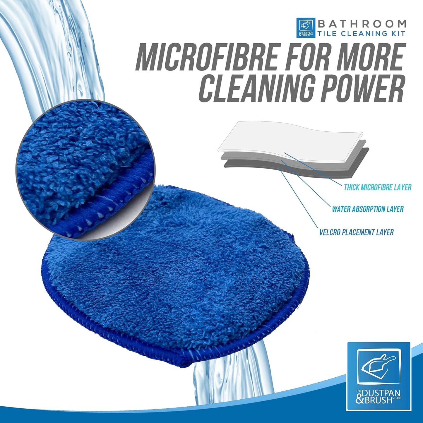 Bathroom Tile Cleaner Shower Cleaning Brush, Multi-Section Long Handled Scrubbing Brush with Replaceable Stiff Bristle Tub and Tile Scrubber, Shower Cleaner Sponge Scourer, and Microfibre Pad