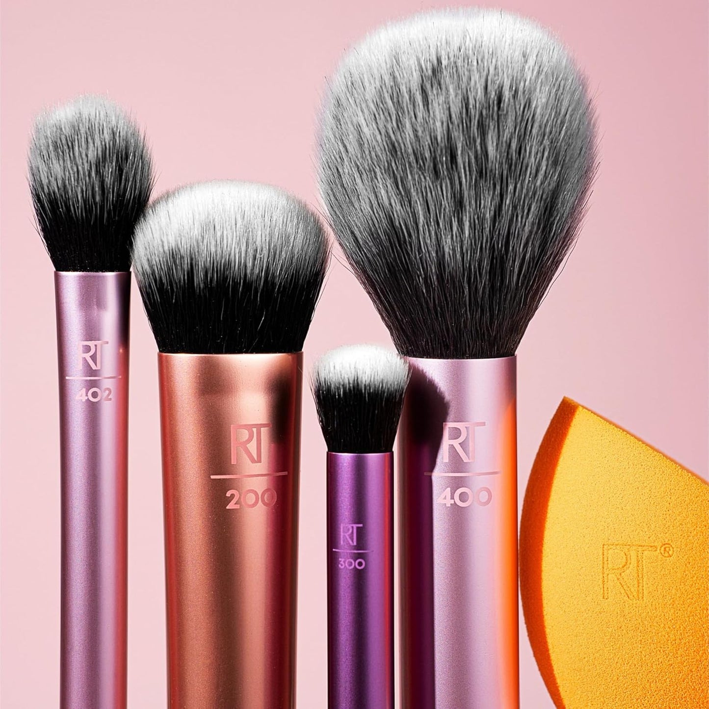 Everyday Essentials + Makeup Sponge Kit, 4 Makeup Brushes and 2 Makeup Blender Sponges,Blush, Bronzer, Eyeshadow, and Powder, Synthetic Bristles, Cruelty-Free, 6 Piece Set