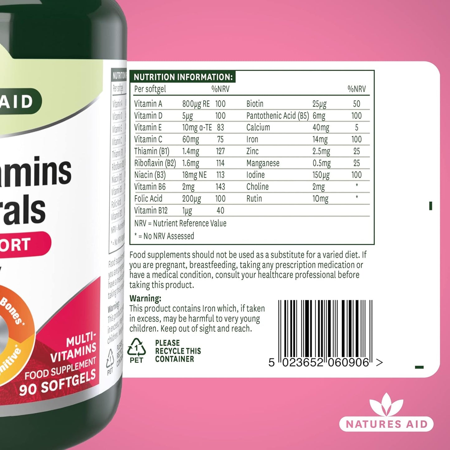 Multivitamins & Minerals with Iron – High Strength One-A-Day Multi-Vitamin Formula – Supports Energy, Immunity & Bone Health – Non-Gmo, Gluten-Free – 90 Easy-Swallow Softgel Capsules