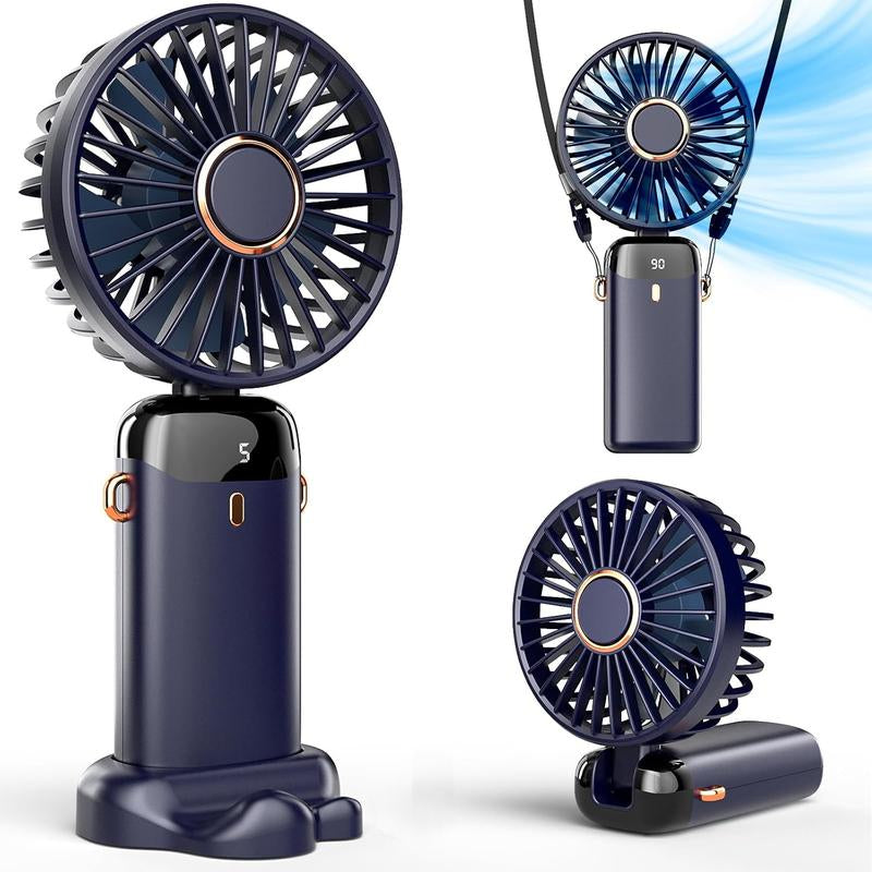 Summer Gift-Koonie Portable Handheld Fan, Battery Operated Fan with Base, 8 Hours, Digital Display, 5 Speeds, 90° Ajustable, Rechargeable Mini Fan for Outdoor Indoor