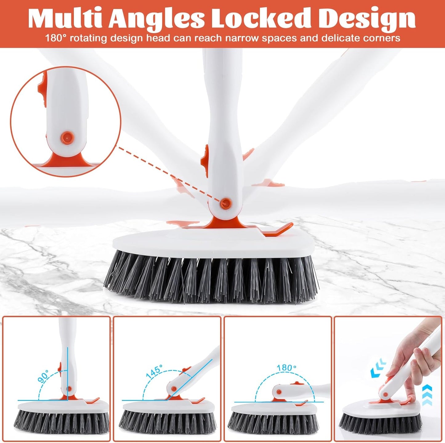 Bathroom Tile Cleaner Shower Scrubber Cleaning Brush, 3 in 1 52 Inch Long Handle Scrubbing Brush with Locked Head, Stiff Bristles Scrub Brush for Kitchen Tub Tile Sink Wall