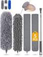 Feather Duster 5PCS Kit with 30-100 Inch Telescopic Extension Pole, Detachable Bendable and Reusable Gap Hand Crevice Brush for Cleaning Dust Cobwebs on High Ceiling Fans Lights Blinds Cars Furniture