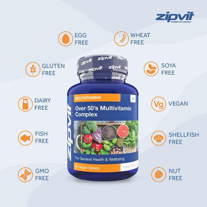 Multivitamin Advanced 50 plus Active Formula for Women & Men - 90 Vegan Tablets. Supports Bone Health and Your Immune System. UK Supplier. 3 Months Supply
