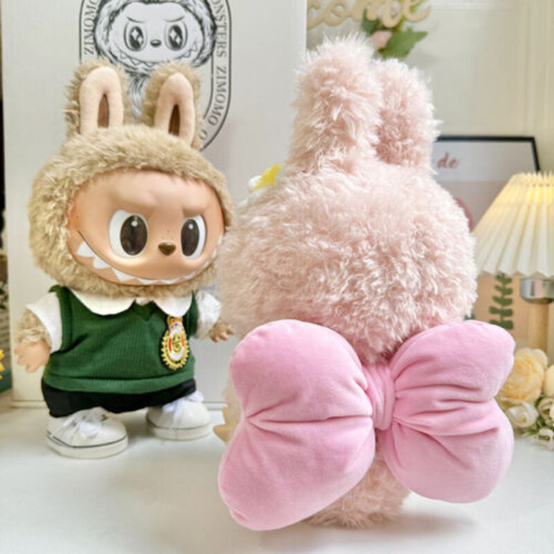 POP MART the Monsters Labubu 38CM Plush Doll Diy Big Pink Bow + Hair Clip No Toy