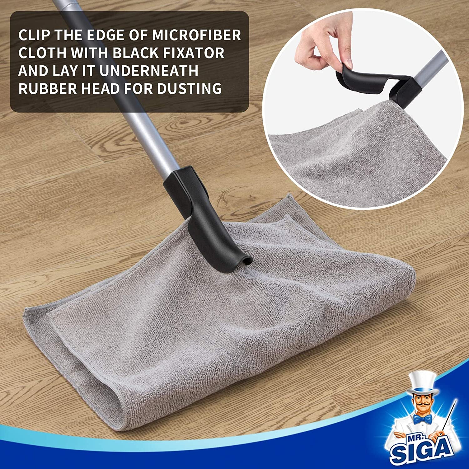 Pet Hair Removal Rubber Broom with Built in Squeegee, 3 in 1 Floor Brush for Carpet, 61 Inch Adjustable Handle, Includes 1 Microfiber Cloth for Floor Dusting