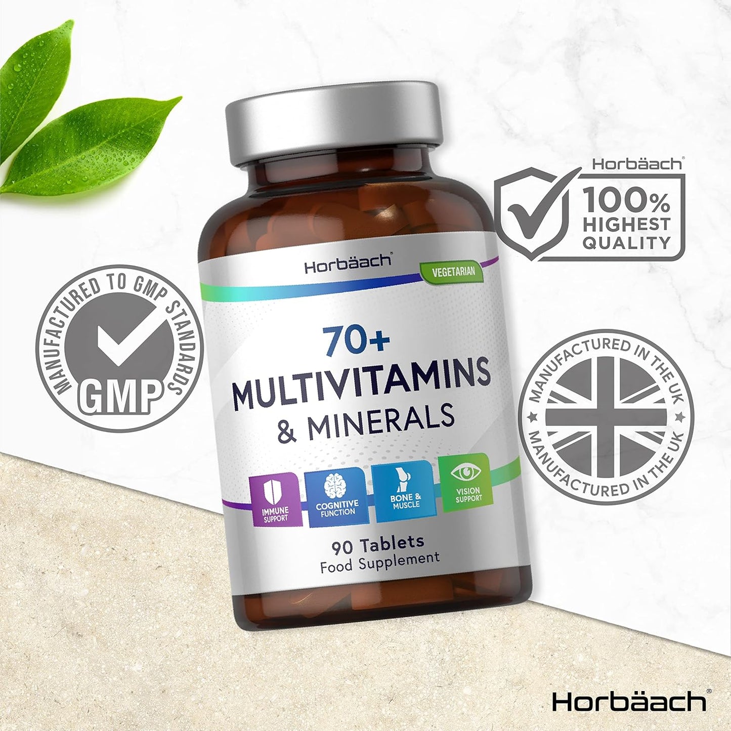 Multivitamin Tablets for Men and Women 70 plus | 90 Count | with 32 Essential Vitamin and Minerals for 70+ | Suitable for Vegetarians | by