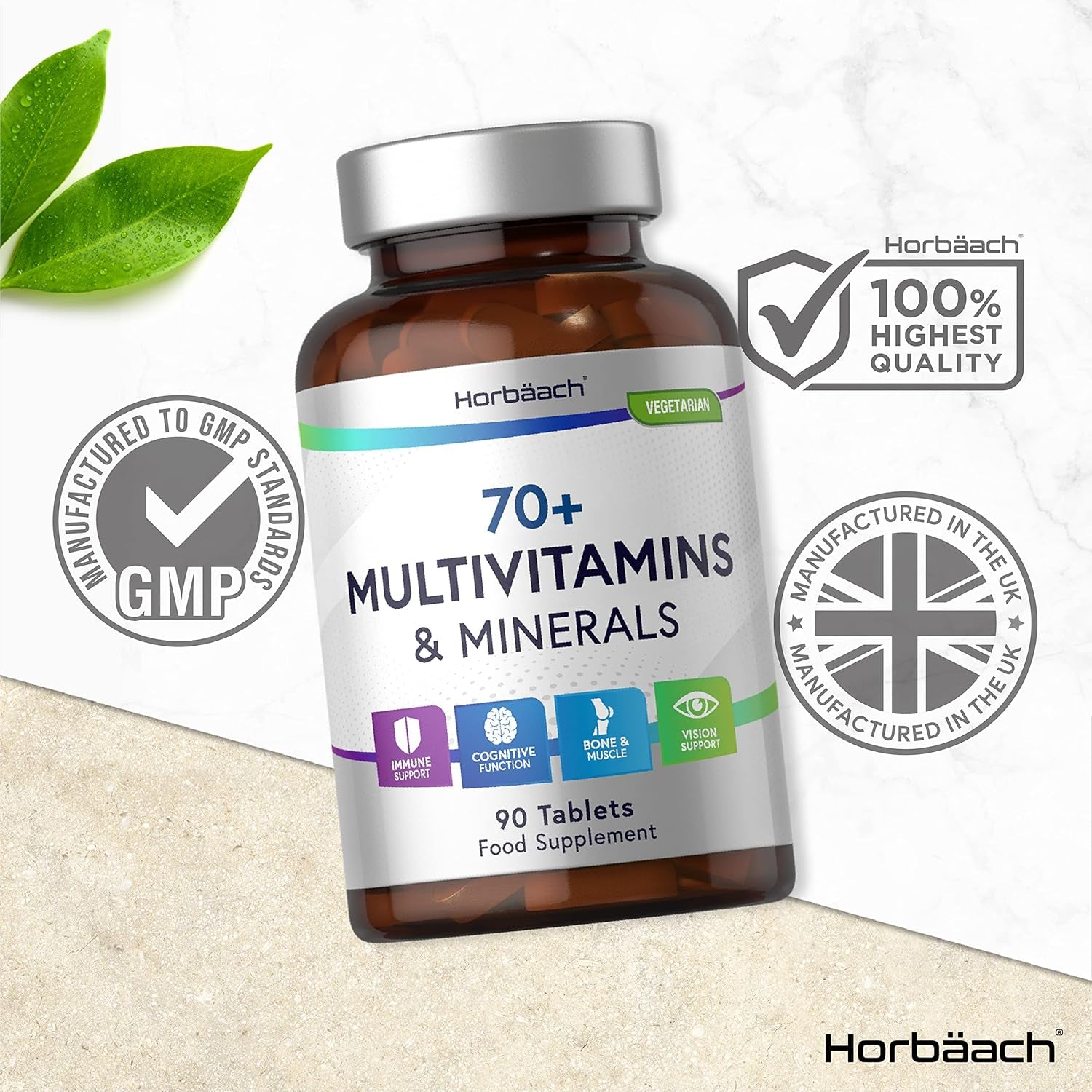 Multivitamin Tablets for Men and Women 70 plus | 90 Count | with 32 Essential Vitamin and Minerals for 70+ | Suitable for Vegetarians | by