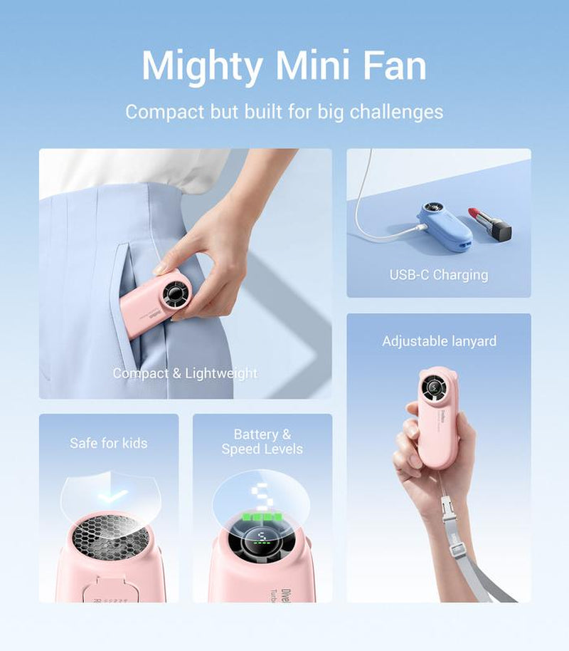 Turbobear Mini Handheld Fan- Turbo Power High Speed Air, Ultra-Light Portable Hand Fans, 5 Gear Cooling, Rechargeable Battery Powered, Pocket Cute Small Fan Travel Essentials Gifts Women