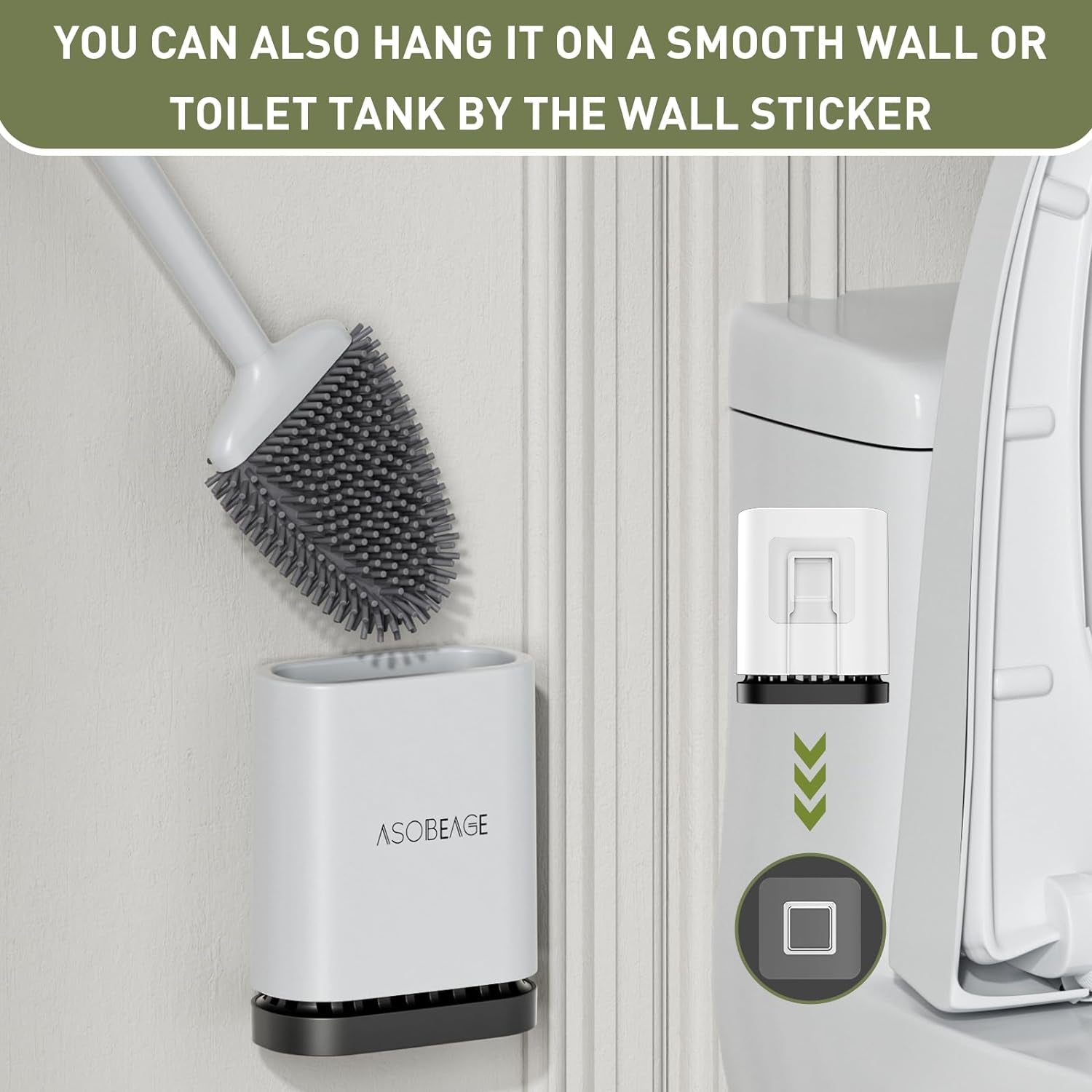 Silicone Toilet Brush: Flexible Head, Long Handle, Wall-Mounted, Quick-Drying Holder for Bathroom Clean (White)