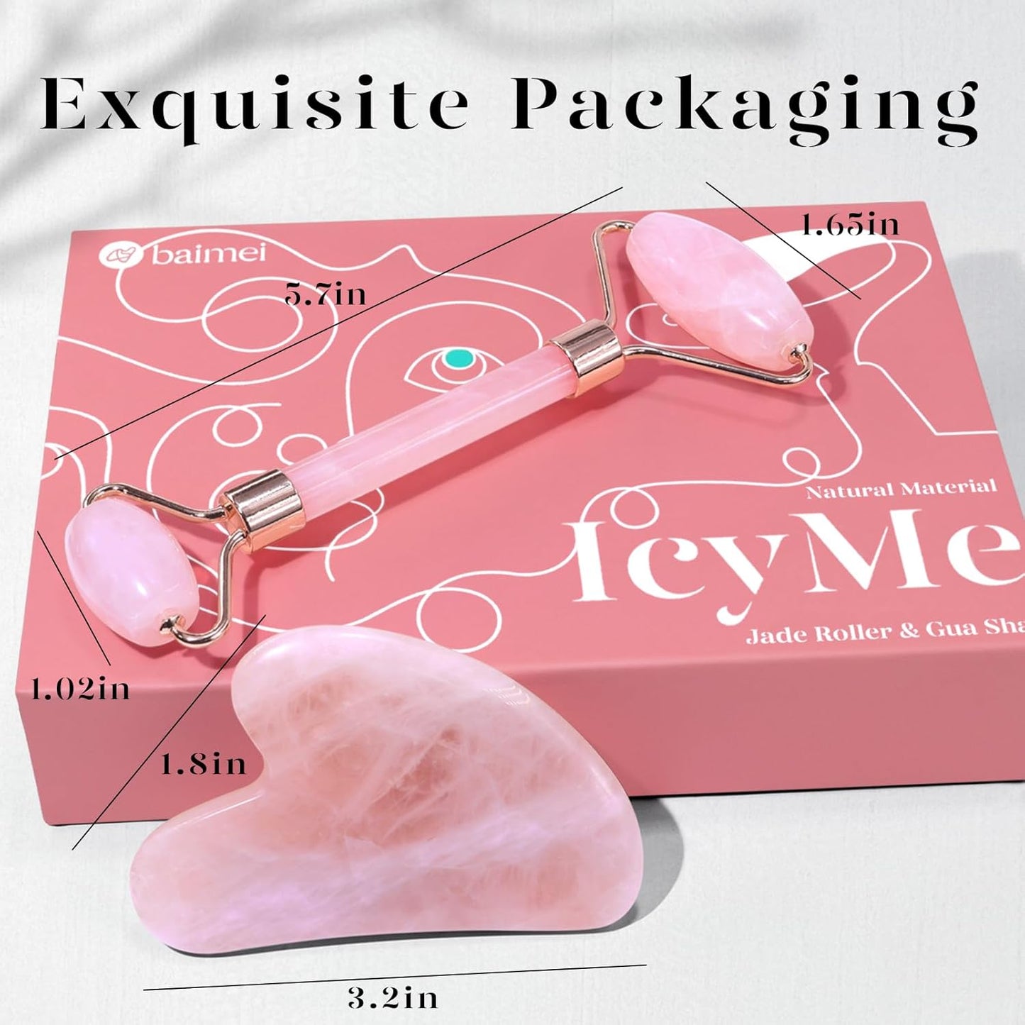 Gua Sha & Jade Roller,Guasha Tool Face, Self Care Gift for Women and Men, Massager for Face, Eyes, Neck Care, Skin Care Gifts - Rose Quartz