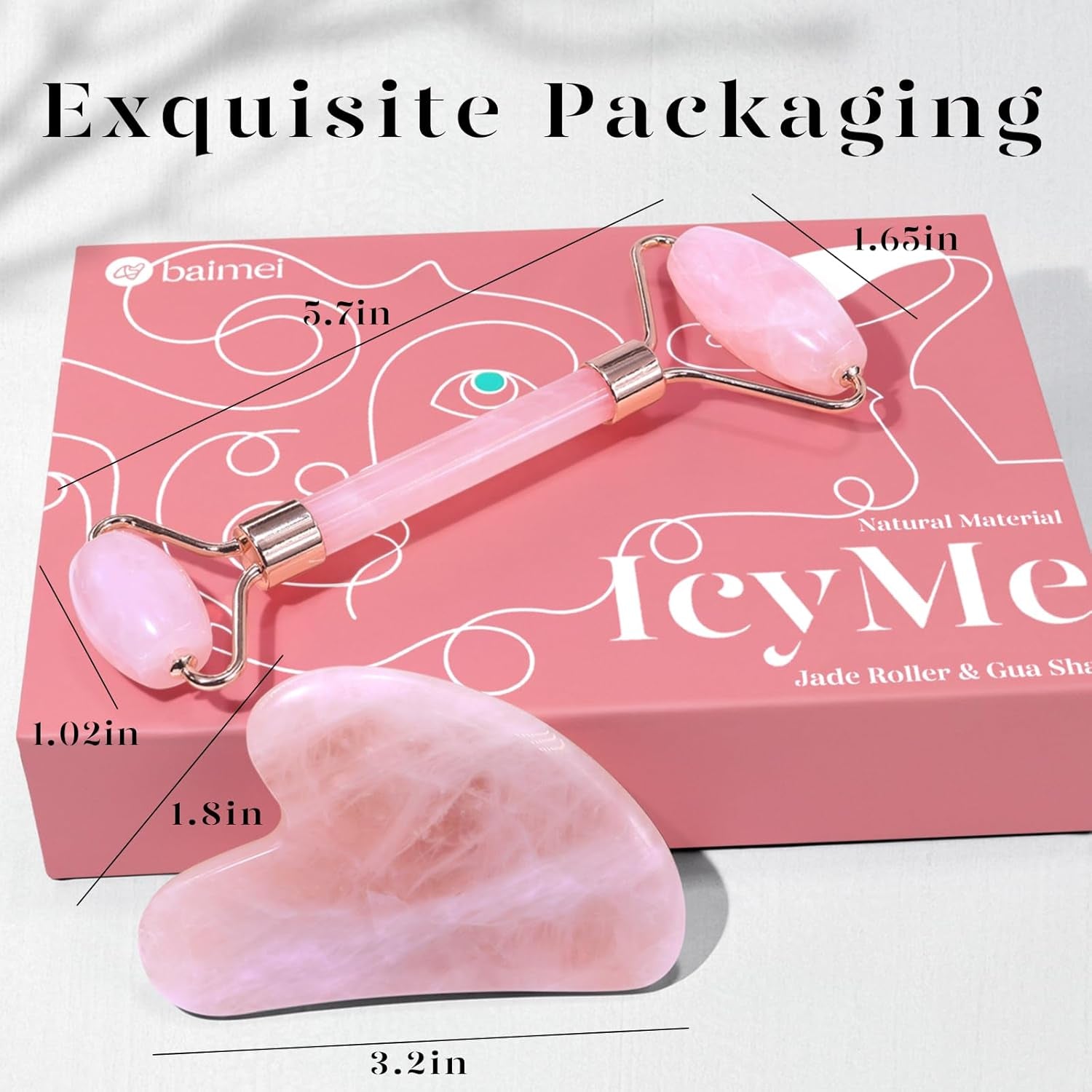 Gua Sha & Jade Roller,Guasha Tool Face, Self Care Gift for Women and Men, Massager for Face, Eyes, Neck Care, Skin Care Gifts - Rose Quartz