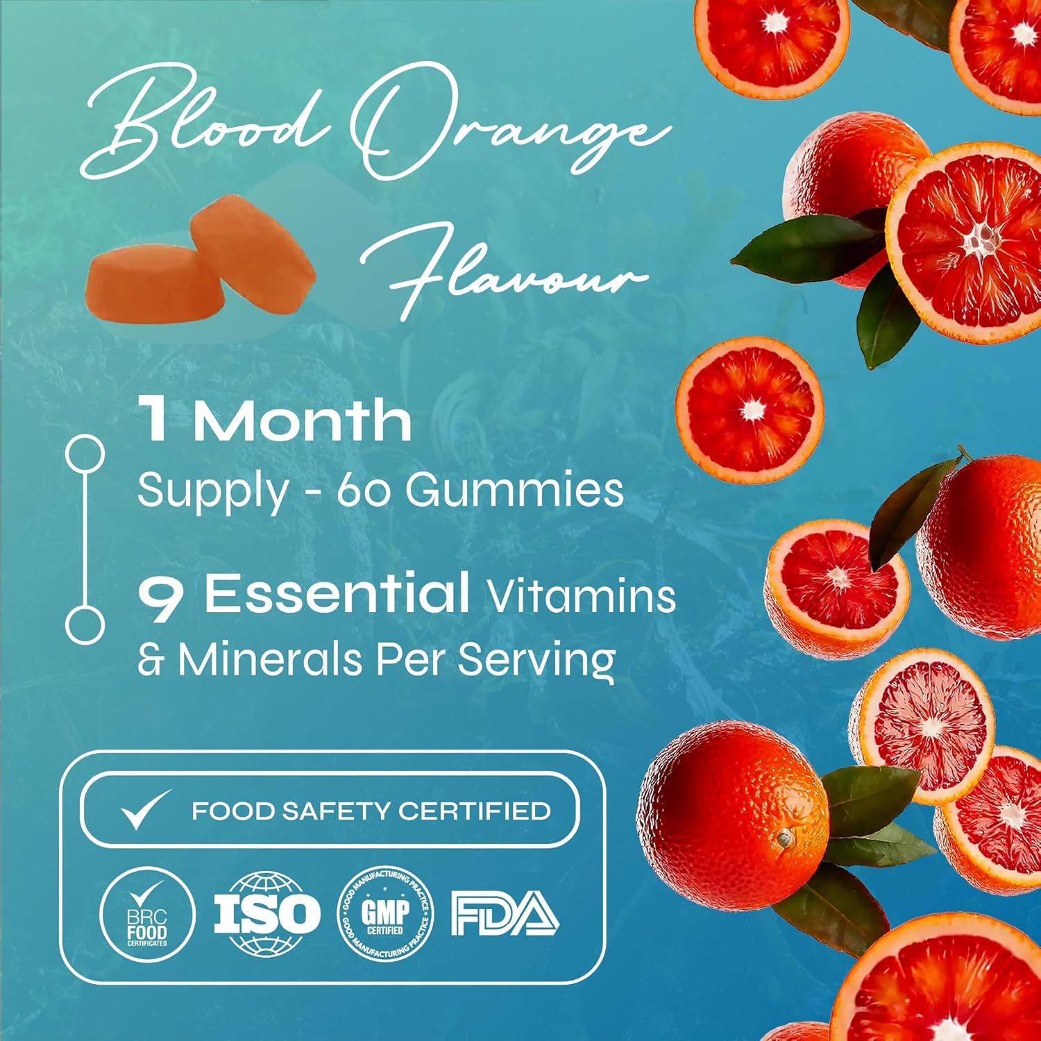 Tasty Daily Multivitamin Gummies - Supports Immune Health & Energy - Natural Blood Orange Flavour - 60 Vegan Gummies, 1 Month Supply