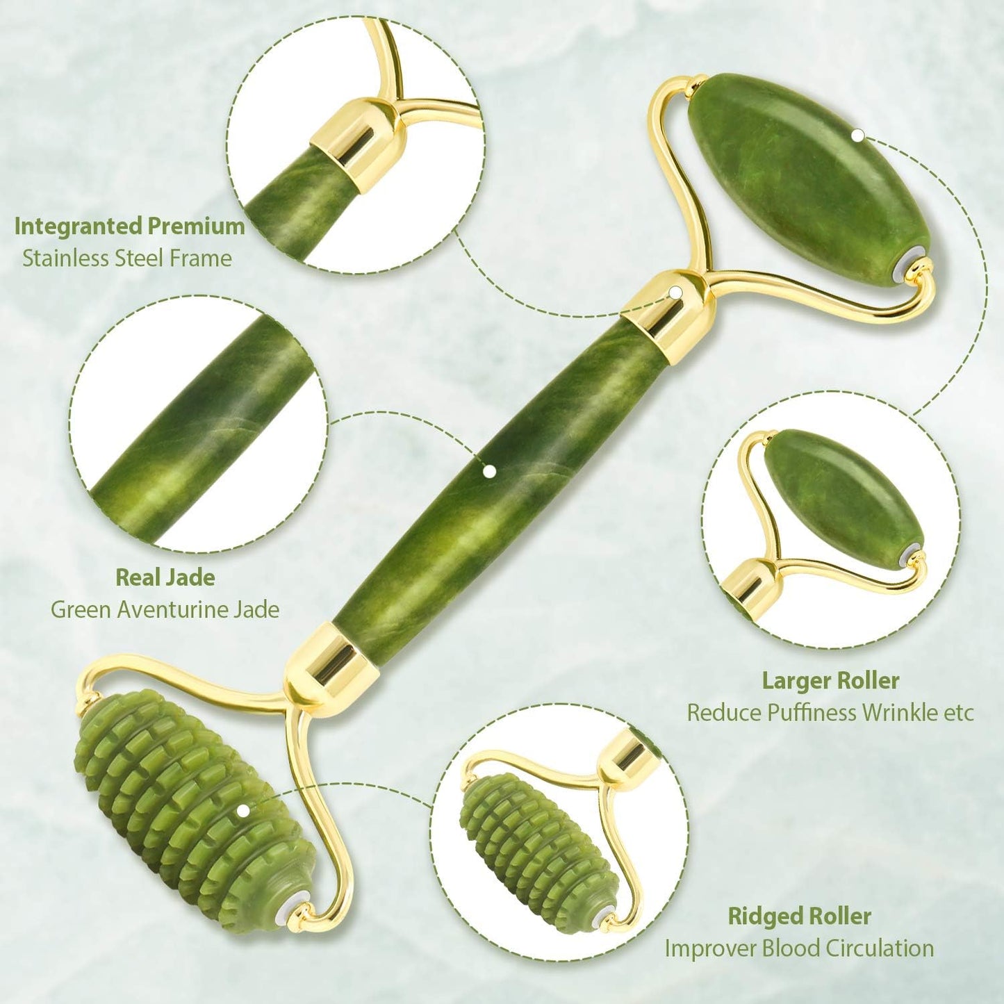 Gua Sha Jade Roller Set, Face Roller, Face Massager Jade Stone Facial Roller for Eye Puffiness Treatment, Skin Tightening, Rejuvenate Face & Neck (Green)