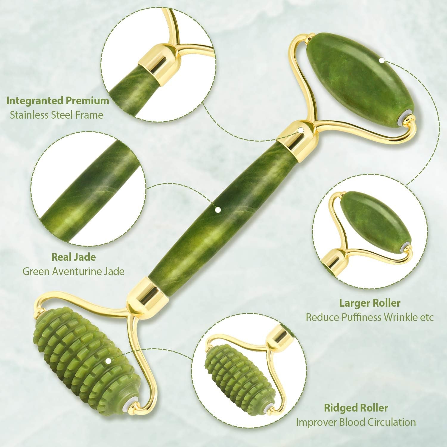 Gua Sha Jade Roller Set, Face Roller, Face Massager Jade Stone Facial Roller for Eye Puffiness Treatment, Skin Tightening, Rejuvenate Face & Neck (Green)