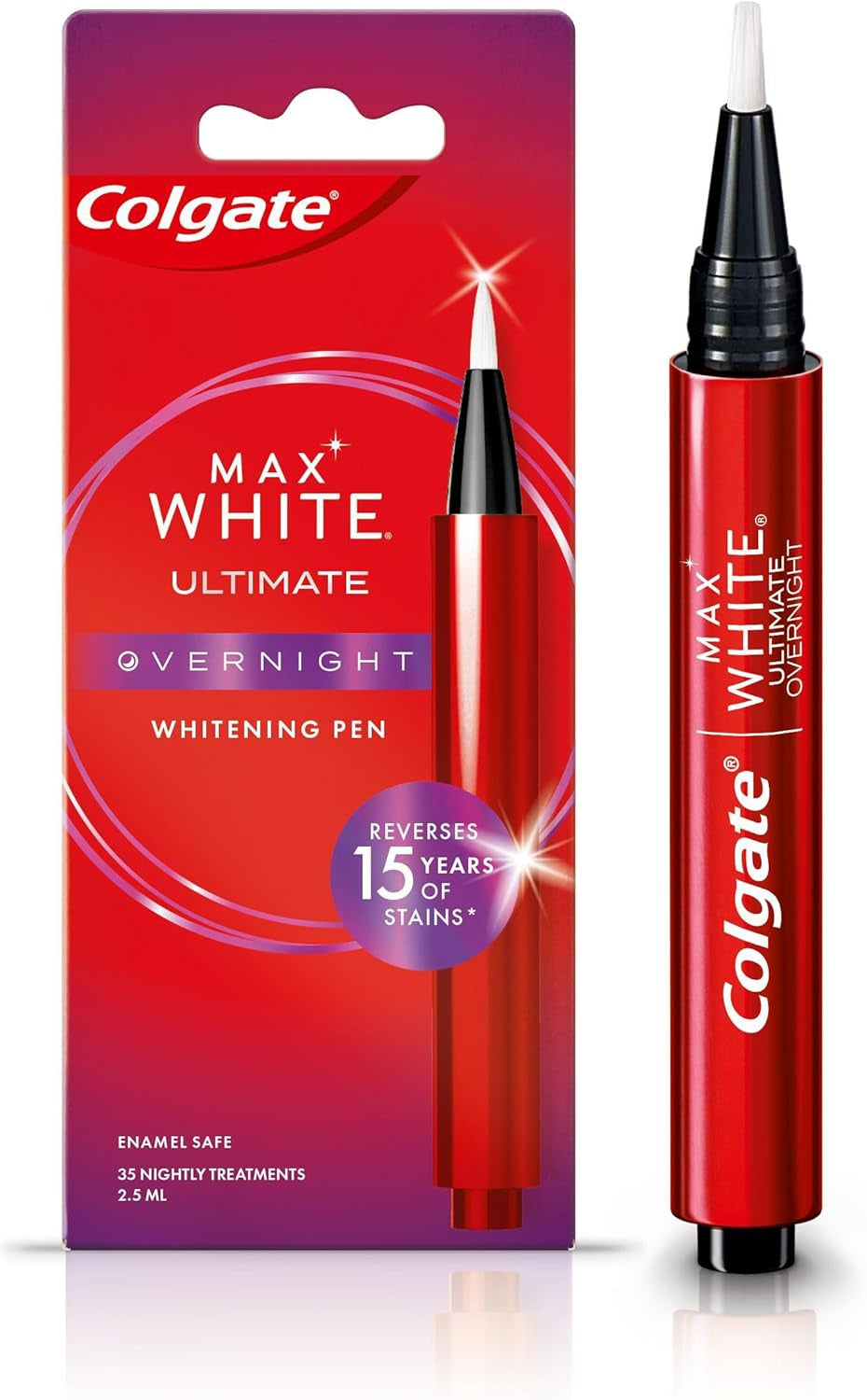 Max White Ultimate Overnight Teeth Whitening Pen, Reverses 15 Years of Stains* 2.5Ml, 1 Pack, 35 Nightly Treatments