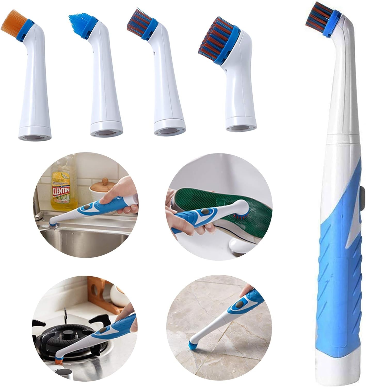 Electric Scrubber Cleaning Brush Electrical Brush Cleaner Spin Scrubber Cordless Cleaning Gadget with 4 Heads for Bathroom Household Tub Tile Floor Wall Kitchen