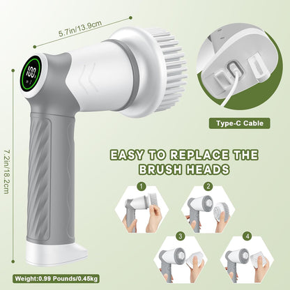 Electric Cleaning Brush 2 Speed, Spin Scrubber with Upgrade LED Display, Power Scrubber with 7 Replaceable Brush Heads,Bathroom Brush for Home,Floor,Kitchen,Bathtub,Stove,Car,Tile,Window