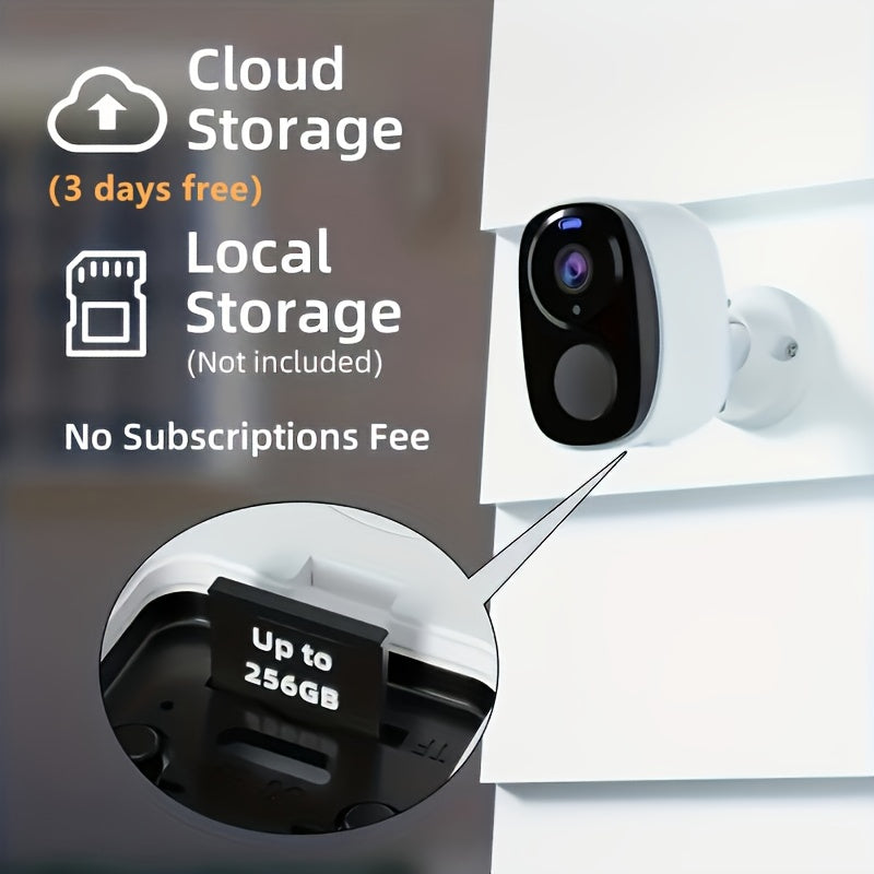 Outdoor Wireless Security Camera, 3MP 1296P Resolution, 5000mAh Battery Powered CCTV Camera for Home Security, Cloud/SD(up to 256G), 3 days of free cloud storage, AI Motion Detection, Spotlight, Color Night Vision, WiFi, Two-