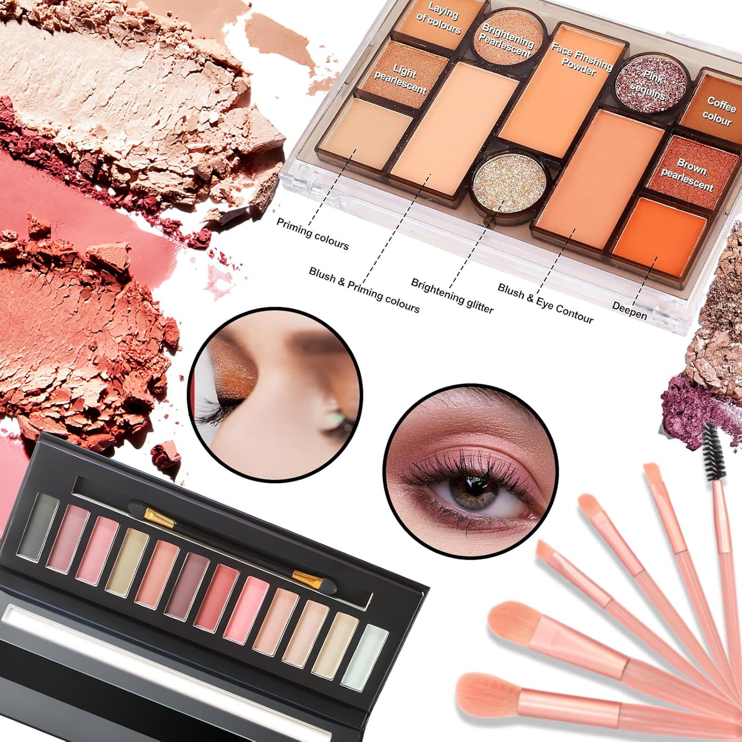 All in One Makeup Set, Cosmetic Make up Starter Kit with Storage Bag Portable Travel Make up Palette Eyeshadow Foundation Lip Gloss Makeup Gift Set for Teenage & Adults(Kit A001)