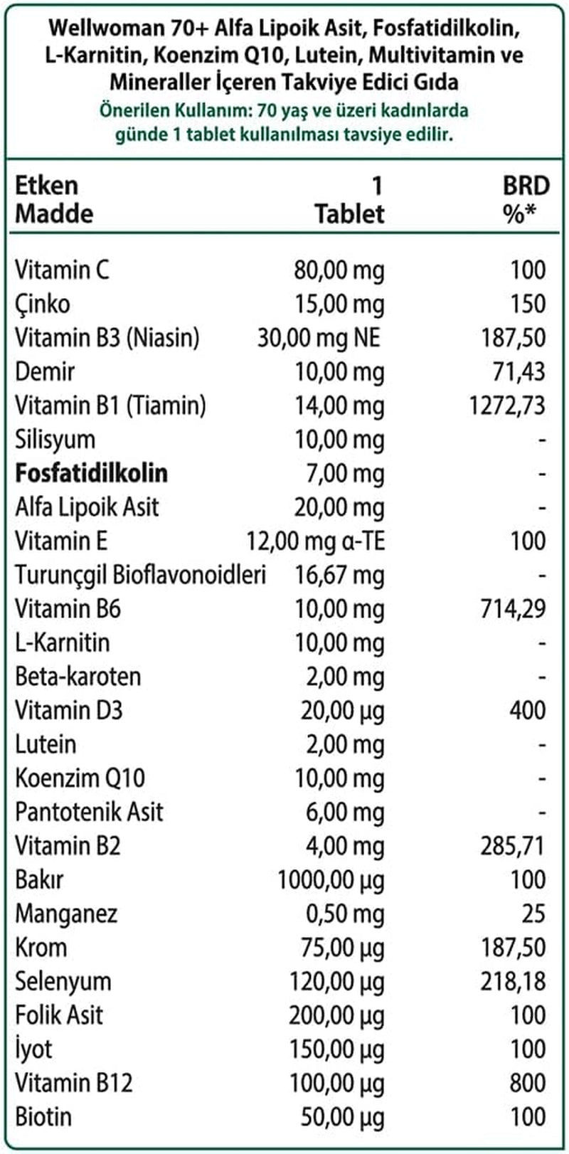Multivitamin Tablets for Women over 70 Years