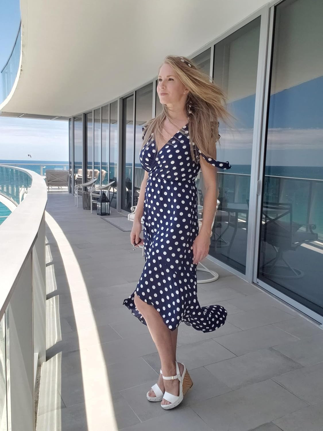 Womens Summer Maxi Dress Boho Floral Cocktail Midi Polka Dot Wrap Dresses V Neck Casual Party Bohemian Flowy Long Dress for Ladies