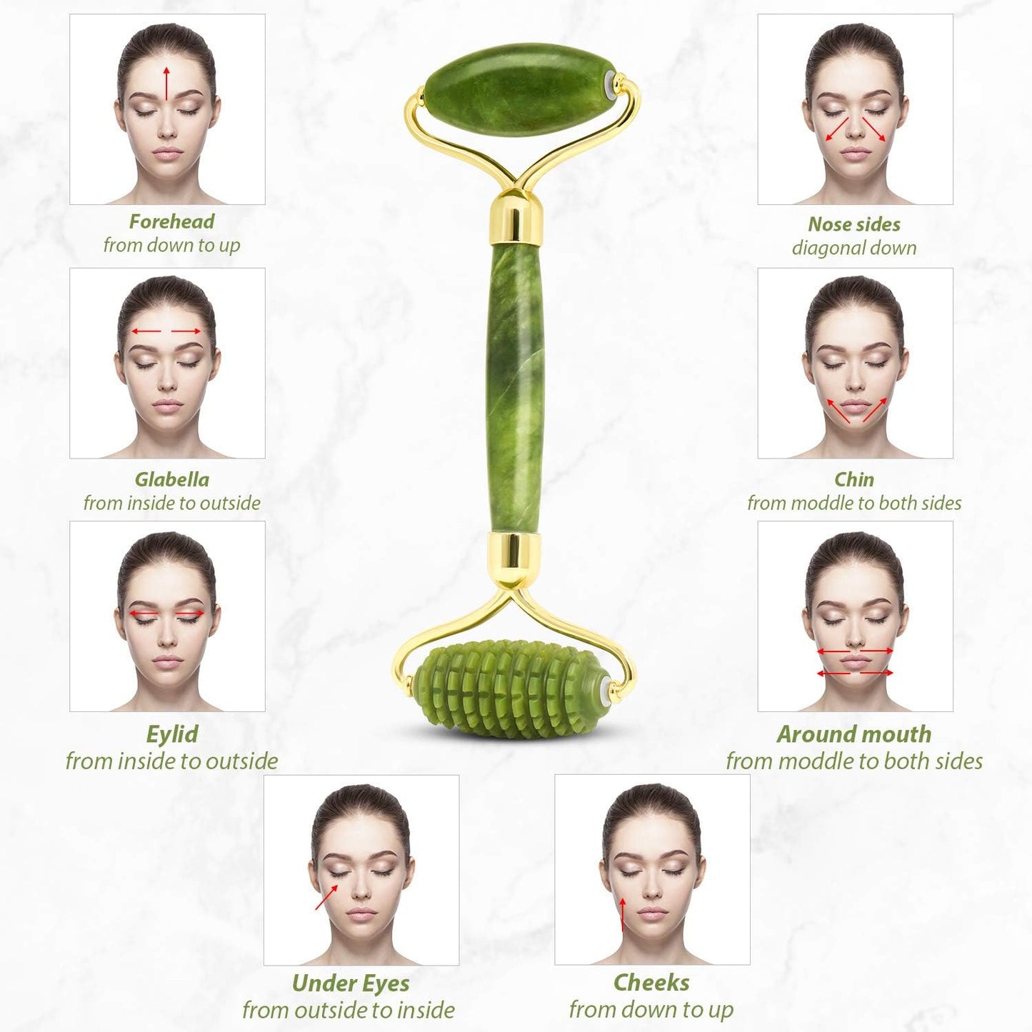 Gua Sha Jade Roller Set, Face Roller, Face Massager Jade Stone Facial Roller for Eye Puffiness Treatment, Skin Tightening, Rejuvenate Face & Neck (Green)