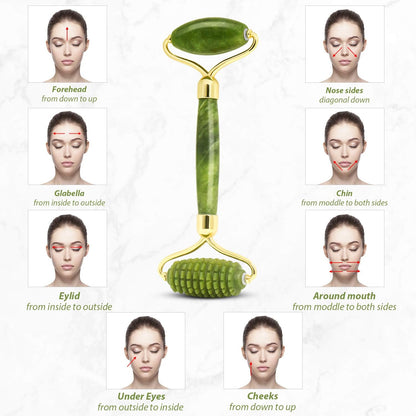 Gua Sha Jade Roller Set, Face Roller, Face Massager Jade Stone Facial Roller for Eye Puffiness Treatment, Skin Tightening, Rejuvenate Face & Neck (Green)