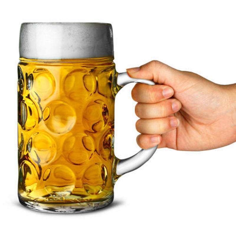 German Beer Stein Glass 1L Dimpled Mug Tankard Drink Pint Cider Bar Pub