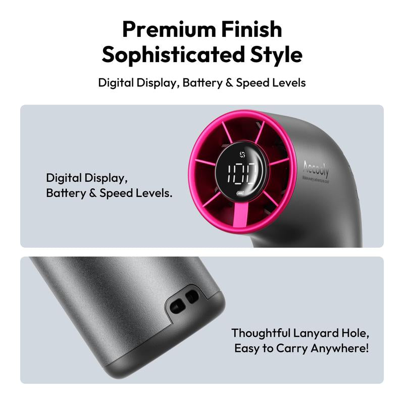 【Outdoorfun】 Aecooly Portable Handheld Fan, Powerful Turbo Mini Fan, 19000 RPM High Speed Aero Ultra, 15H Max Cooling Time, 7 Speeds Aluminum Case, Pocket Rechargeable Personal Small Travel Gifts for Women