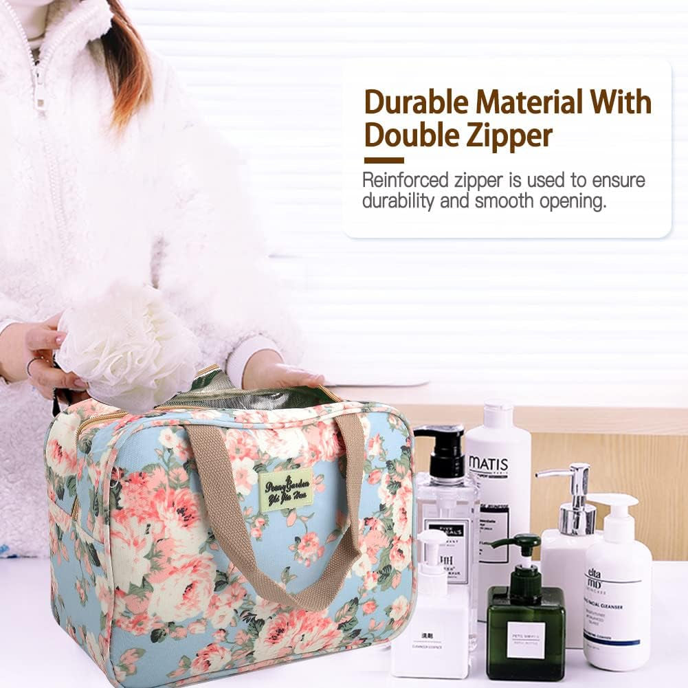 Full Size Toiletry Bag Hand-Held Large Cosmetic Bag Travel Makeup Bag Portable Large Wash Bag Waterproof Toiletry Kit Organizer for Women & Girl (Blue Rose)