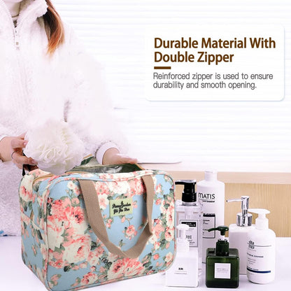 Full Size Toiletry Bag Hand-Held Large Cosmetic Bag Travel Makeup Bag Portable Large Wash Bag Waterproof Toiletry Kit Organizer for Women & Girl (Blue Rose)