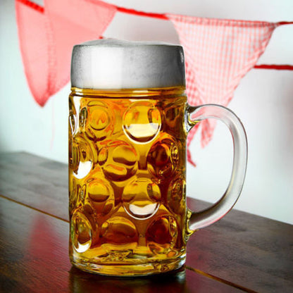 German Beer Stein Glass 1L Dimpled Mug Tankard Drink Pint Cider Bar Pub
