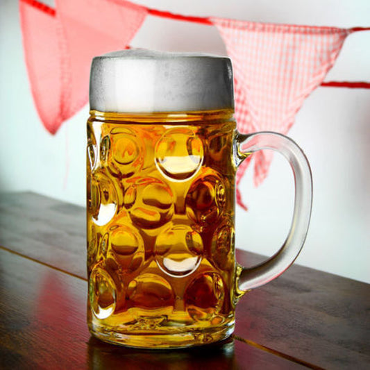 German Beer Stein Glass 1L Dimpled Mug Tankard Drink Pint Cider Bar Pub