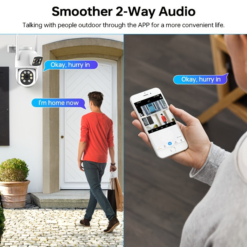 1/2/4pcs Dual Lens Wireless Security Camera - PTZ Outdoor Home Surveillance, 2.4G/5G WiFi, Color Night Vision, Auto Tracking, 360° View, Human Detection, 2-Way Talk,, Smart Phone App Control, Outdoor Security Camera | Dual L