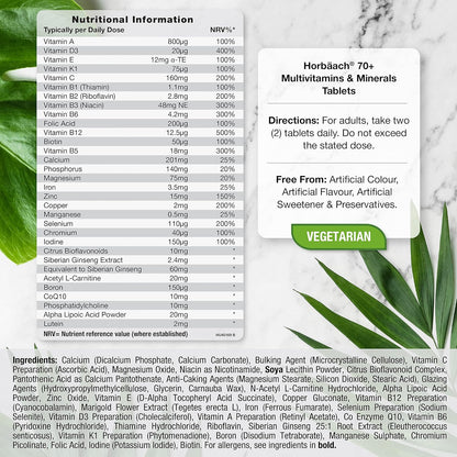 Multivitamin Tablets for Men and Women 70 plus | 90 Count | with 32 Essential Vitamin and Minerals for 70+ | Suitable for Vegetarians | by