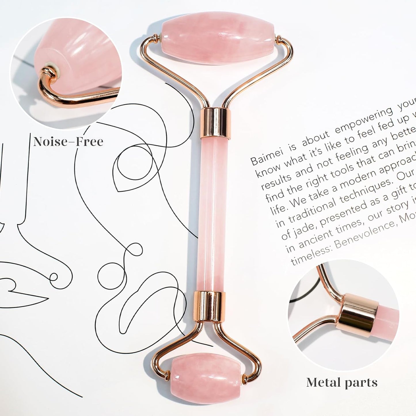 Gua Sha & Jade Roller,Guasha Tool Face, Self Care Gift for Women and Men, Massager for Face, Eyes, Neck Care, Skin Care Gifts - Rose Quartz