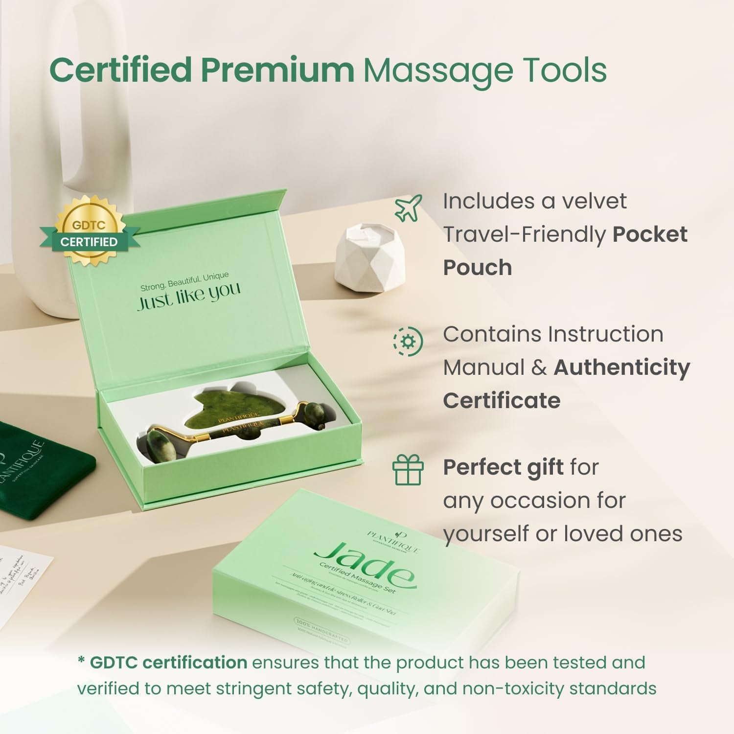 Jade Roller & Gua Sha Set – Face Massager & Natural Stone Beauty Tool for Skincare – Anti-Aging Gift for Women & Men