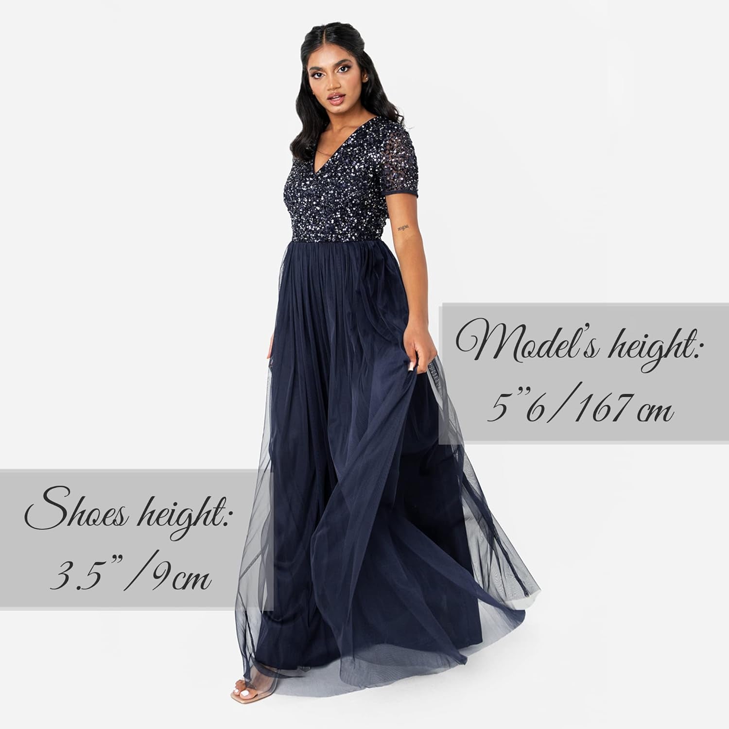 Women'S Ladies Dress for Wedding Guest plus Size Empire High Waist Sequins Short Sleeve Evening Bridesmaid