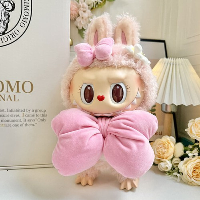 POP MART the Monsters Labubu 38CM Plush Doll Diy Big Pink Bow + Hair Clip No Toy
