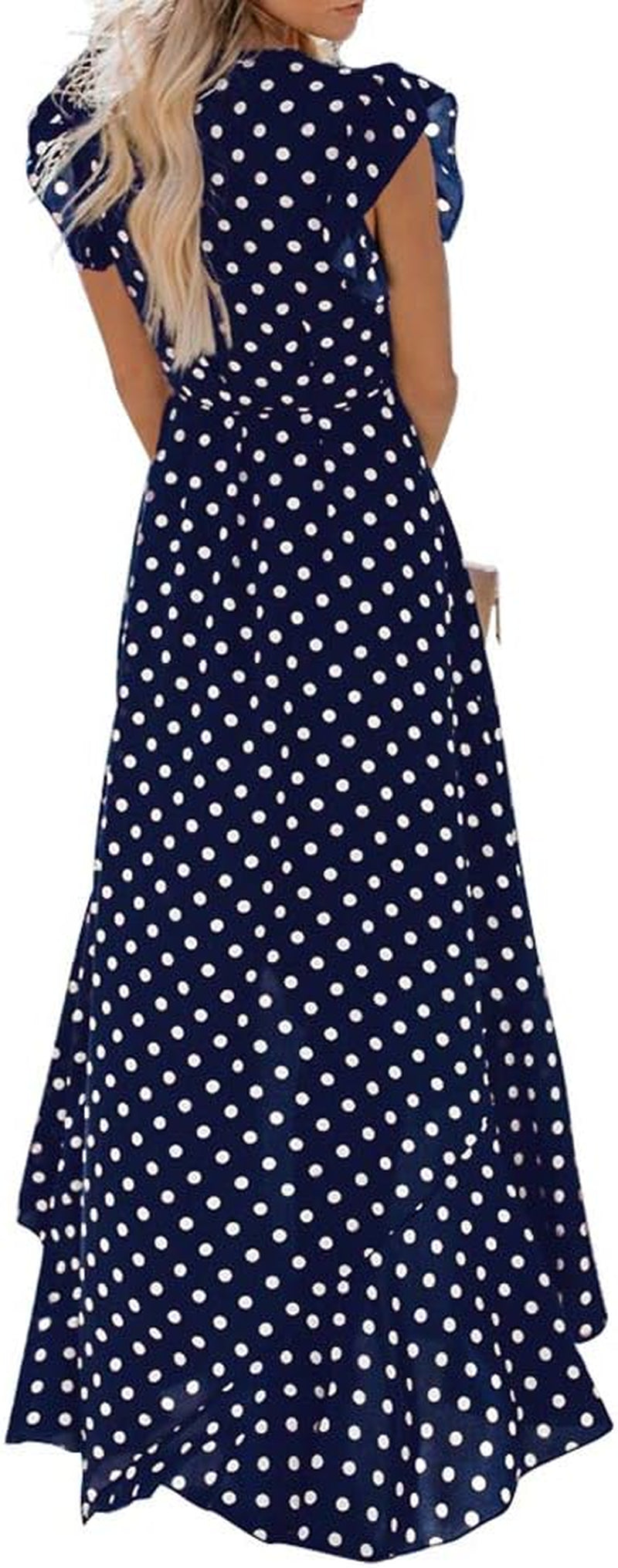 Womens Summer Maxi Dress Boho Floral Cocktail Midi Polka Dot Wrap Dresses V Neck Casual Party Bohemian Flowy Long Dress for Ladies