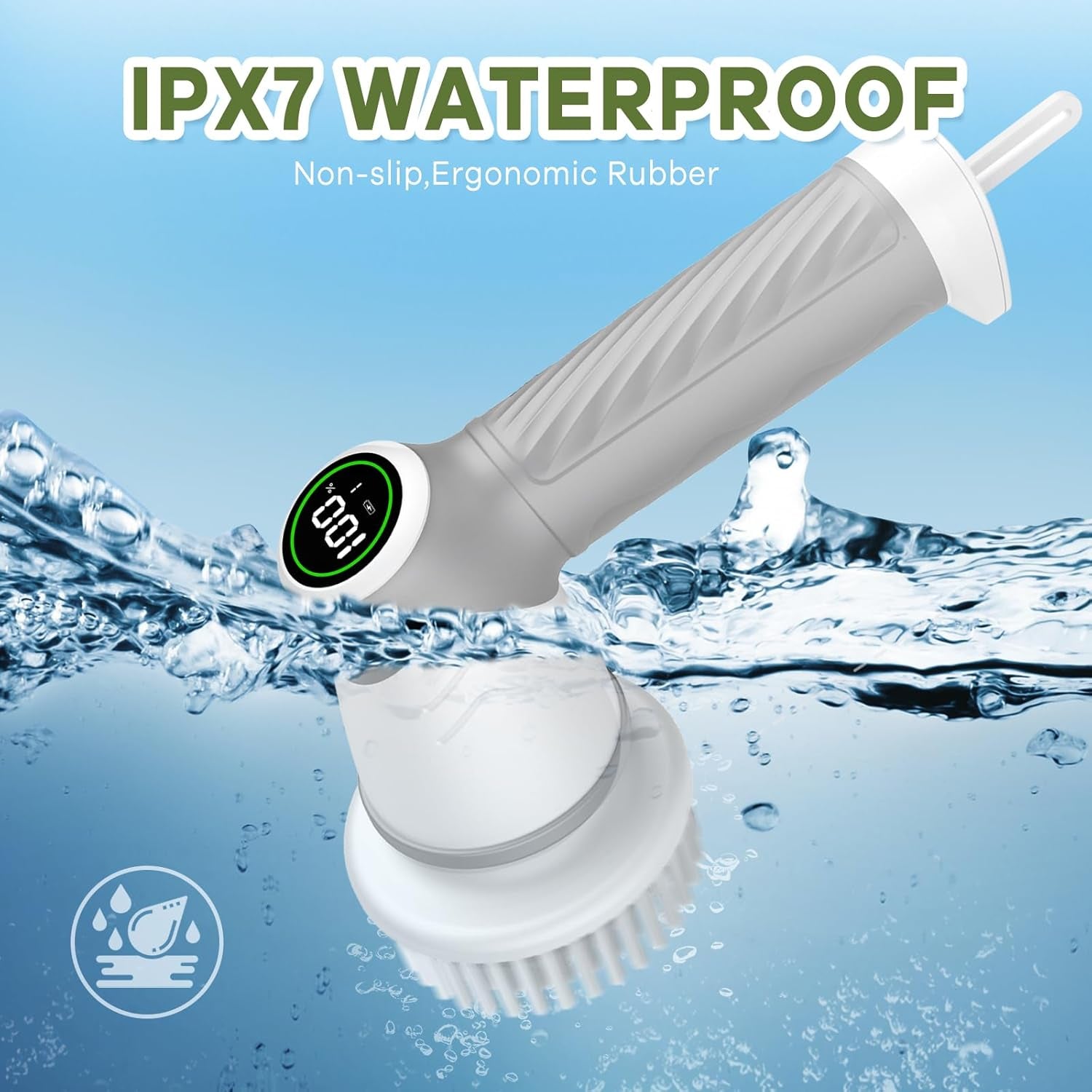 Electric Cleaning Brush 2 Speed, Spin Scrubber with Upgrade LED Display, Power Scrubber with 7 Replaceable Brush Heads,Bathroom Brush for Home,Floor,Kitchen,Bathtub,Stove,Car,Tile,Window